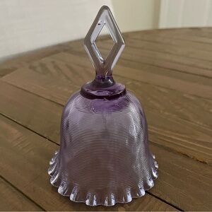 Fenton Art Glass bell Wisteria threaded diamond optic pattern ruffled rim purple